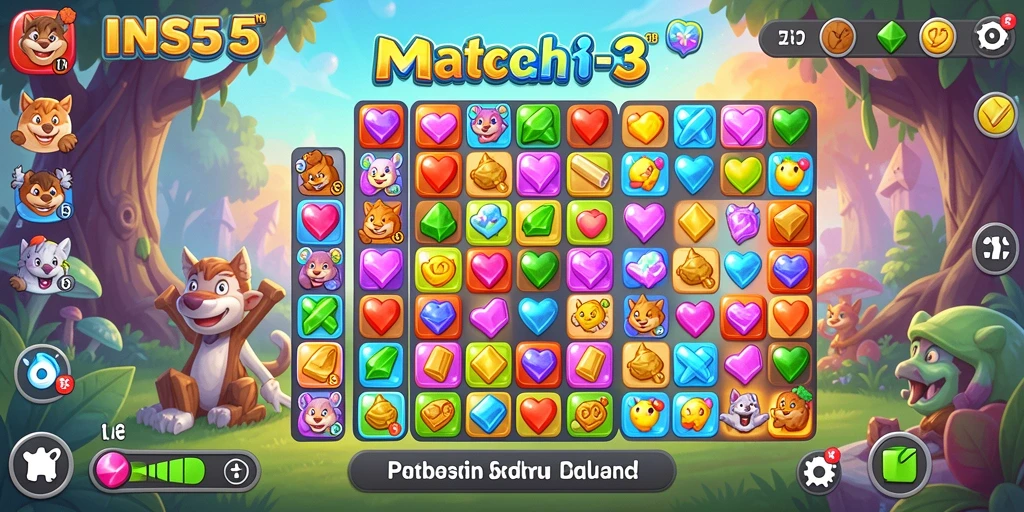 Tampilan gameplay seru dalam permainan Match-3 INS55.