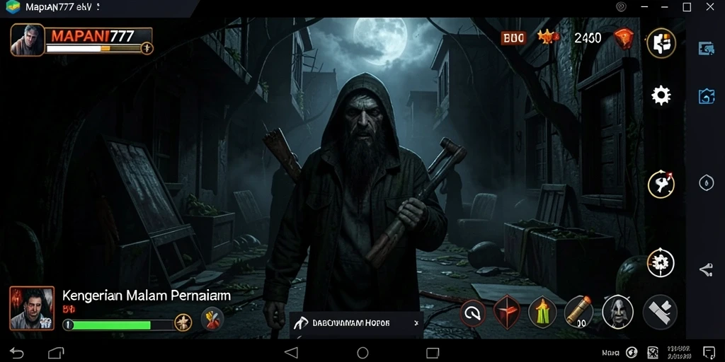 Tampilan menyeramkan dari gameplay <strong>MAPAN777</strong> dengan nuansa gelap dan menegangkan.