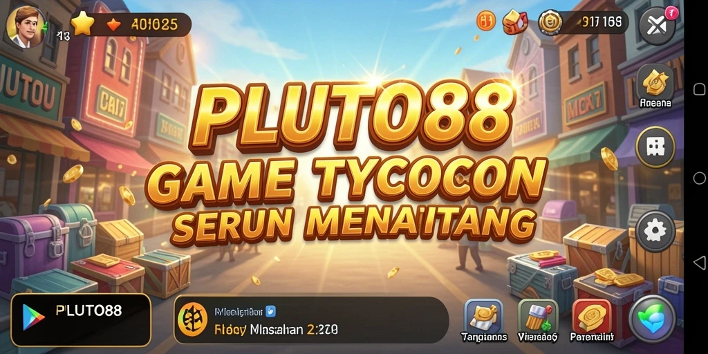 Screenshot gameplay PLUTO88 menunjukkan aktivitas bisnis yang dinamis.