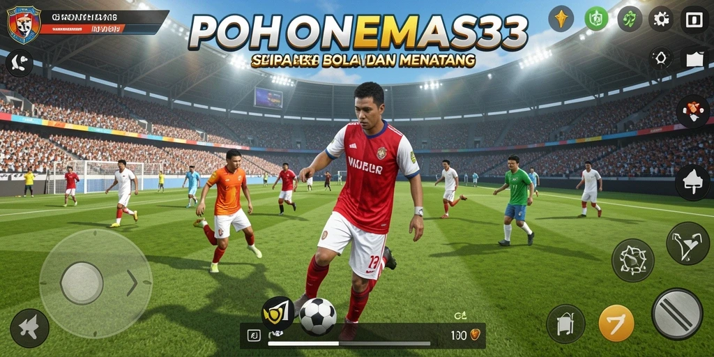 Gameplay seru POHONEMAS33 menampilkan aksi sepak bola yang mendebarkan.