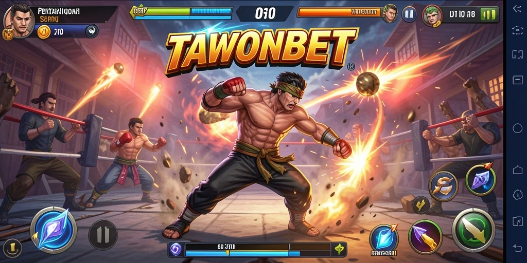 Tangkapan layar action-packed dari gameplay TAWONBET di arena pertarungan.